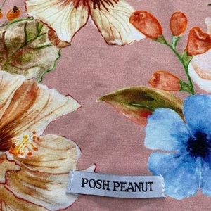 Posh Peanut Multicolored flowers Baby Patoo Blanket Two Layer Peach Pink EUC